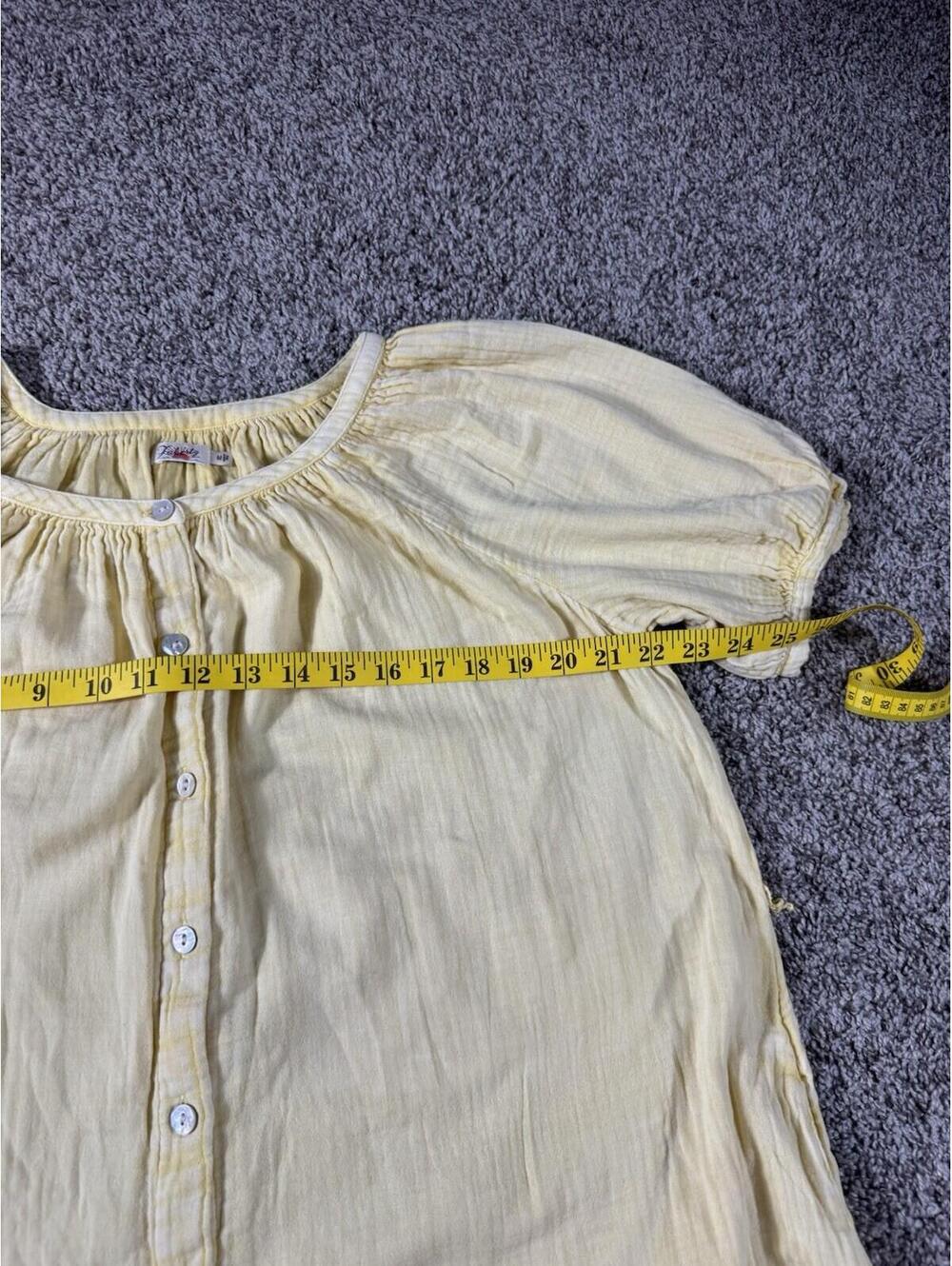 Faherty Yellow Cotton Gauze Dress Women’s M Button Front Puff Sleeve Cottagecore - Picture 9 of 9